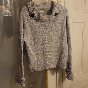 Clay get Comfortable, M/L black white cable cowel neck 2 button sweater.